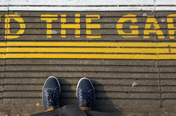 Mind the gap platform message reflecting gender pay gap