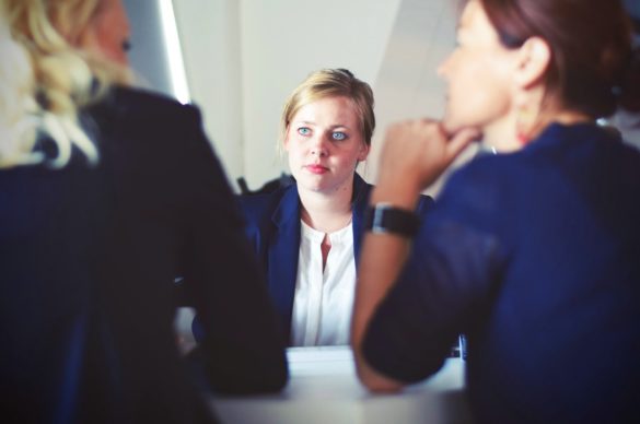 Two female interviewers and a candidate during a job interview